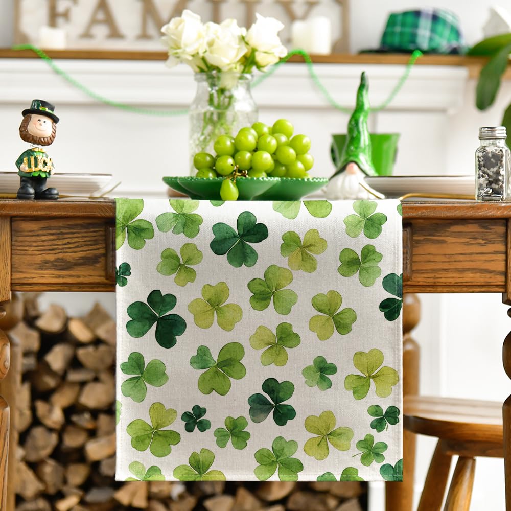 Artoid Mode Shamrock St. Patrick's Day Table Runner, Seasonal Spring Lucky Kitchen Dining Table Decoration for Home Party Decor 13 x 72 Inch