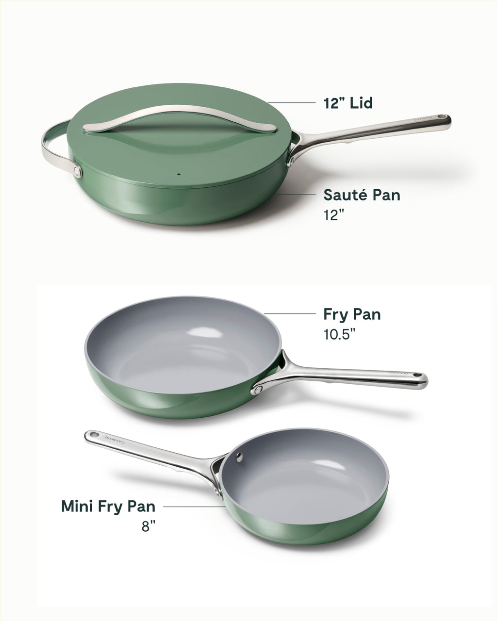 Caraway 4-Piece Fry Pan Set - Non-Stick Frying Pans (10.5” & 8”) & Non-Stick Sauté Pan - Non Toxic, PTFE & PFOA Free - Oven Safe & Compatible with All Stovetops (Gas, Electric & Induction) - Cream