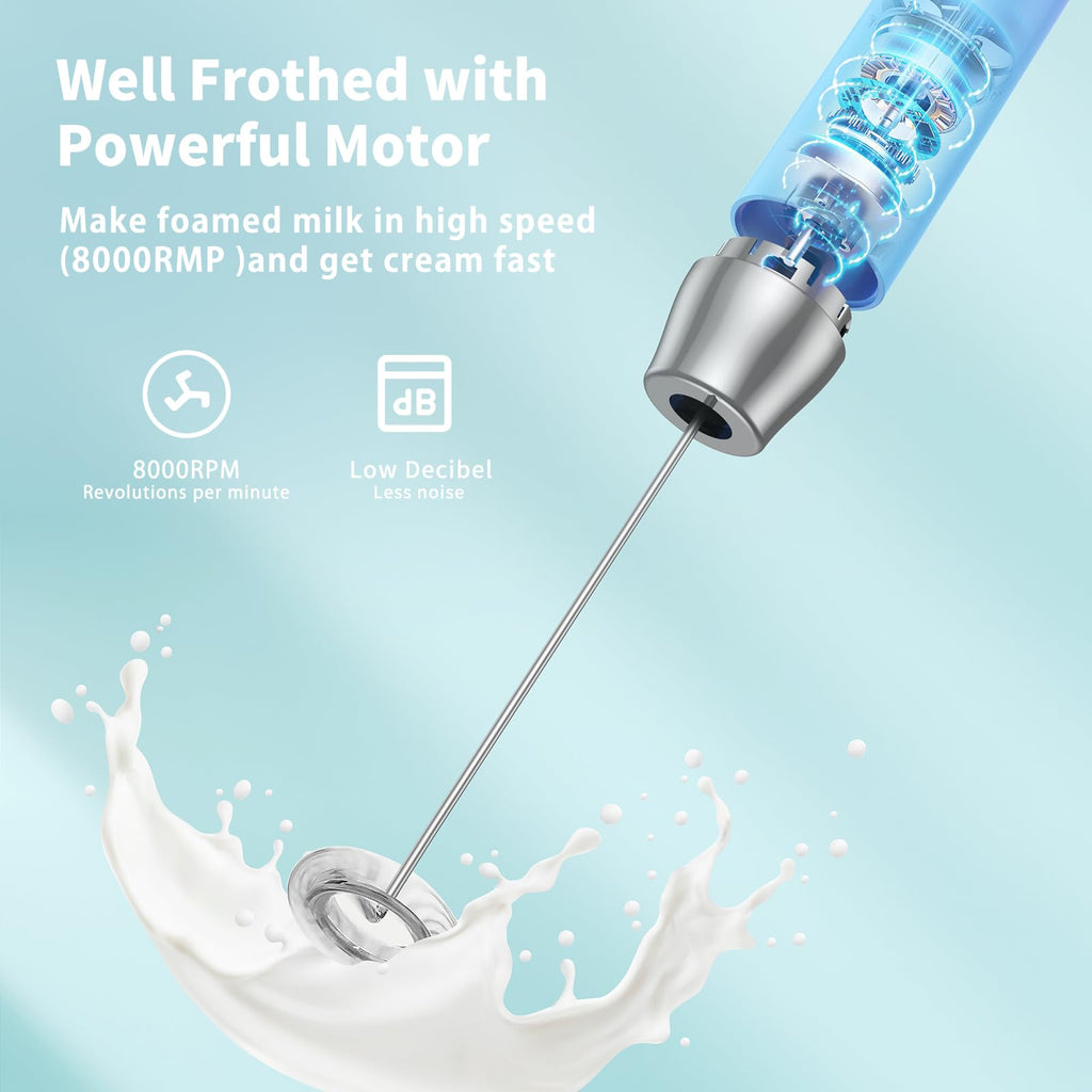 Maestri House Rechargeable Milk Frother with Stand, LunaFro Handheld Electric Foam Maker Waterproof Detachable Stainless Steel Whisk Drink Mixer Foamer for Lattes, Cappuccino