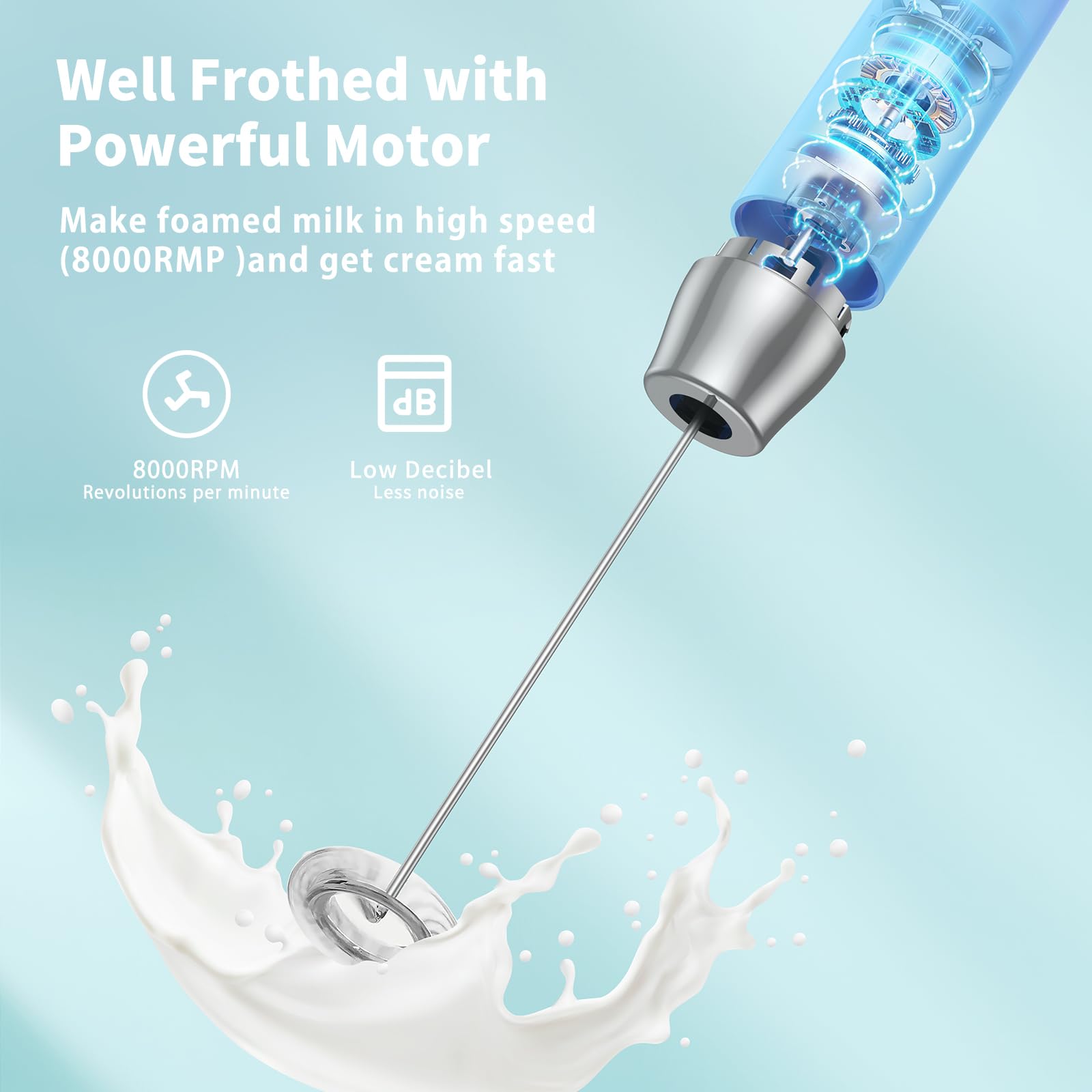 Maestri House Rechargeable Milk Frother with Stand, LunaFro Handheld Electric Foam Maker Waterproof Detachable Stainless Steel Whisk Drink Mixer Foamer for Lattes, Cappuccino