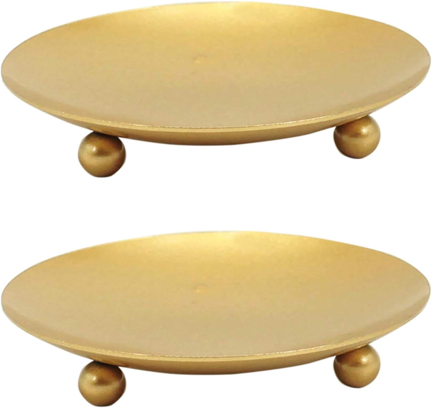 YYaaloa 2 Pack Gold Decorative Iron Plate Candle Holder 4.33'' Candle Stand Candle Plate for LED & Wax Candles, Incense Cones, Spa, Weddings (Gold-2 Pack)