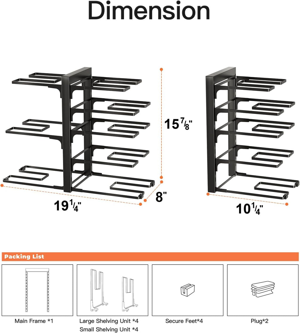 ORDORA 8-Tier Pots and Pans Organizer Rack for Cabinet 15.83" Height & Expandable Large Dish Drying Rack, Stainless Steel Anti-Rust Dish Rack for Kitchen Counter