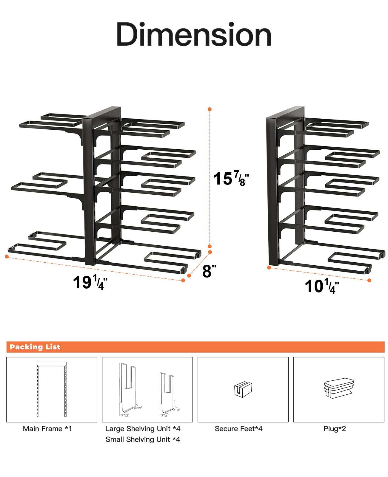 ORDORA Pots and Pans Organizer for Cabinet 16.61 Height, 8 Tier Pot Organizers Rack with 3 DIY Methods, Adjustable Pan Organizer under Cabinet Kitchen Organization and Storage