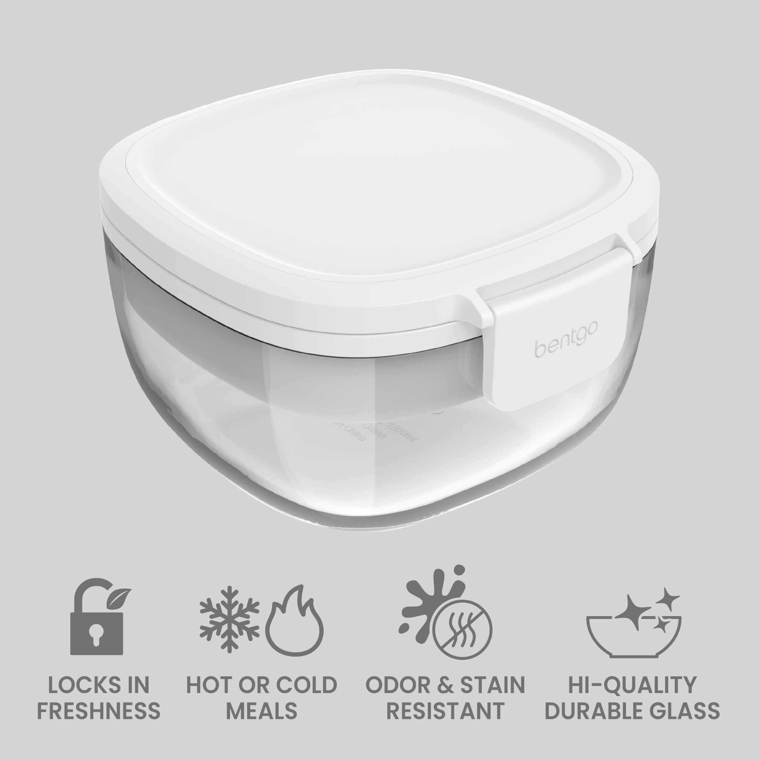 Bentgo Glass Salad Container - 7.6-Cup Salad Bowl with Airtight Lid, Leak-Proof Sauce Container, 4-Compartment Bento Tray & Reusable Fork - BPA-Free for Meal Prep, Office & More (Lavender)
