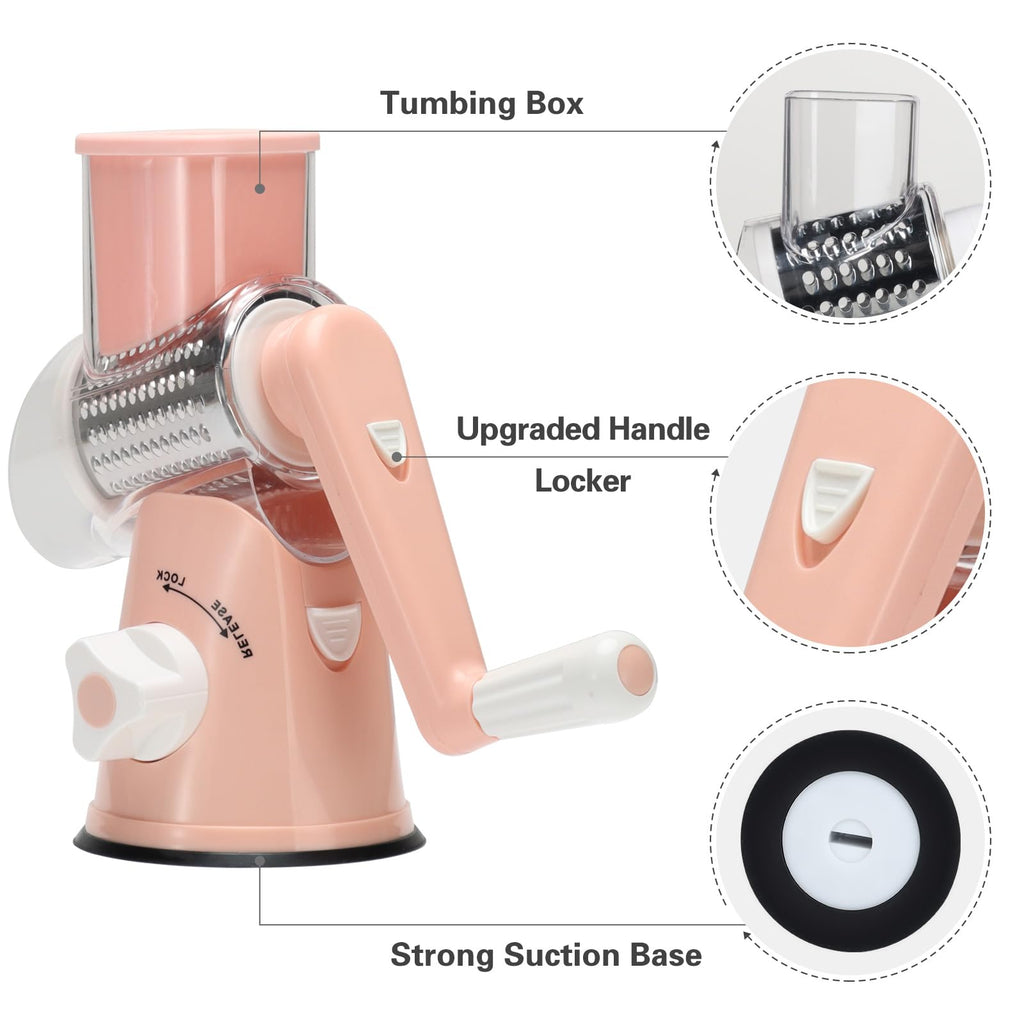 Cambom 5 in 1 Rotary Cheese Grater Hand Crank Cheese Shredder for Fresh Cheese, Vegetable, Nuts,Non-slip Suction Base, Black