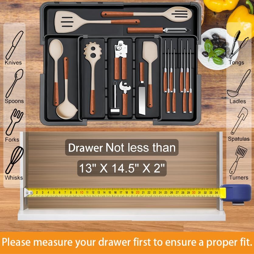 Homecor Silverware Organizer + Utensil Drawer Organizer for Kitchen Black