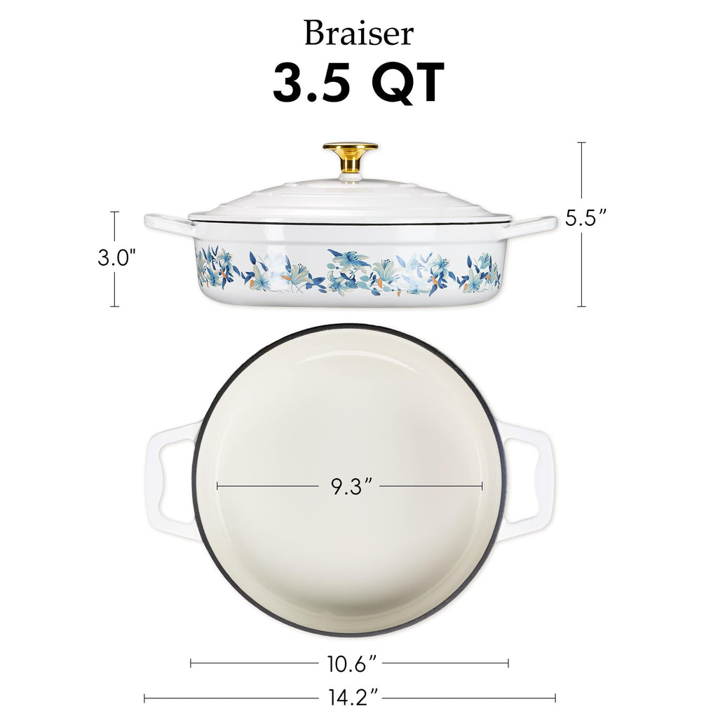 CAROTE 5 QT Cast Iron Dutch Oven Pot with Lid, Enameled Floral Dutch Ovens with Cotton Potholders & Oven Gloves, Gift Box, Cast Iron Pot for Sourdough Bread Baking, Braising, Stews, Roasting, Dual Handles, All Stovetop Compatible, Oven Safe up to 500° F,