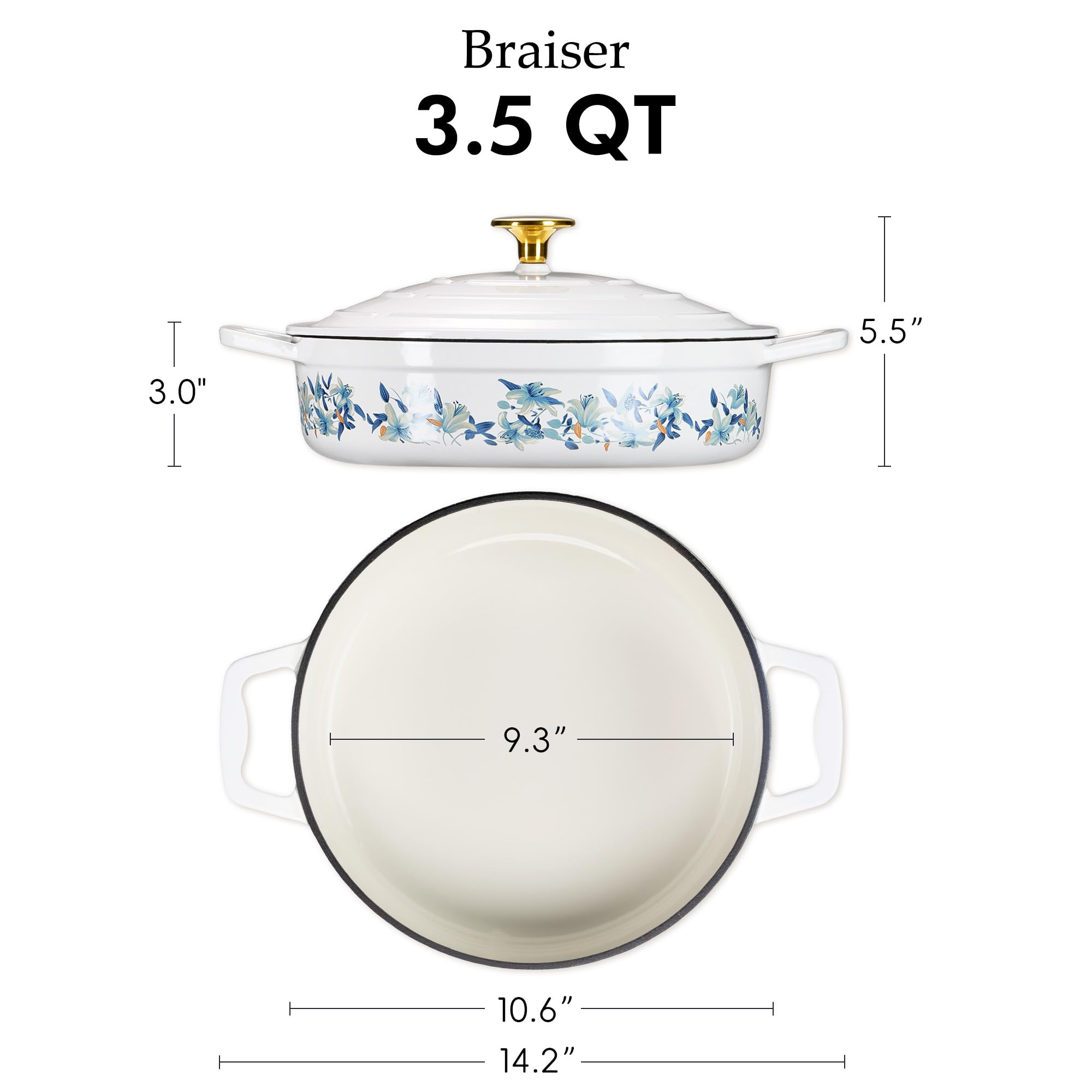 CAROTE 5 QT Cast Iron Dutch Oven Pot with Lid, Enameled Floral Dutch Ovens with Cotton Potholders & Oven Gloves, Gift Box, Cast Iron Pot for Sourdough Bread Baking, Braising, Stews, Roasting, Dual Handles, All Stovetop Compatible, Oven Safe up to 500° F,