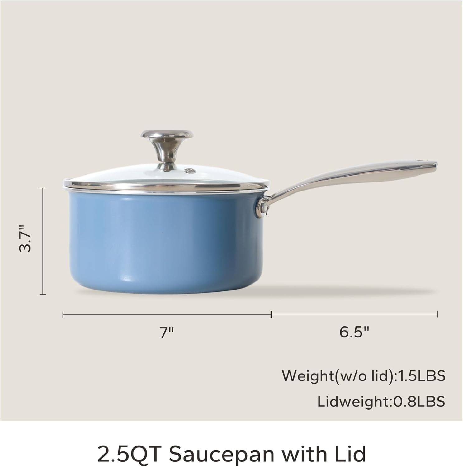 Redchef 5 QT Ceramic Stock Pot with Lid, 2.5QT Small Saucepan, Stay-Cool Handles, Compatible All Stovetops, PFAS PFOA & PTFE Free (Blue)