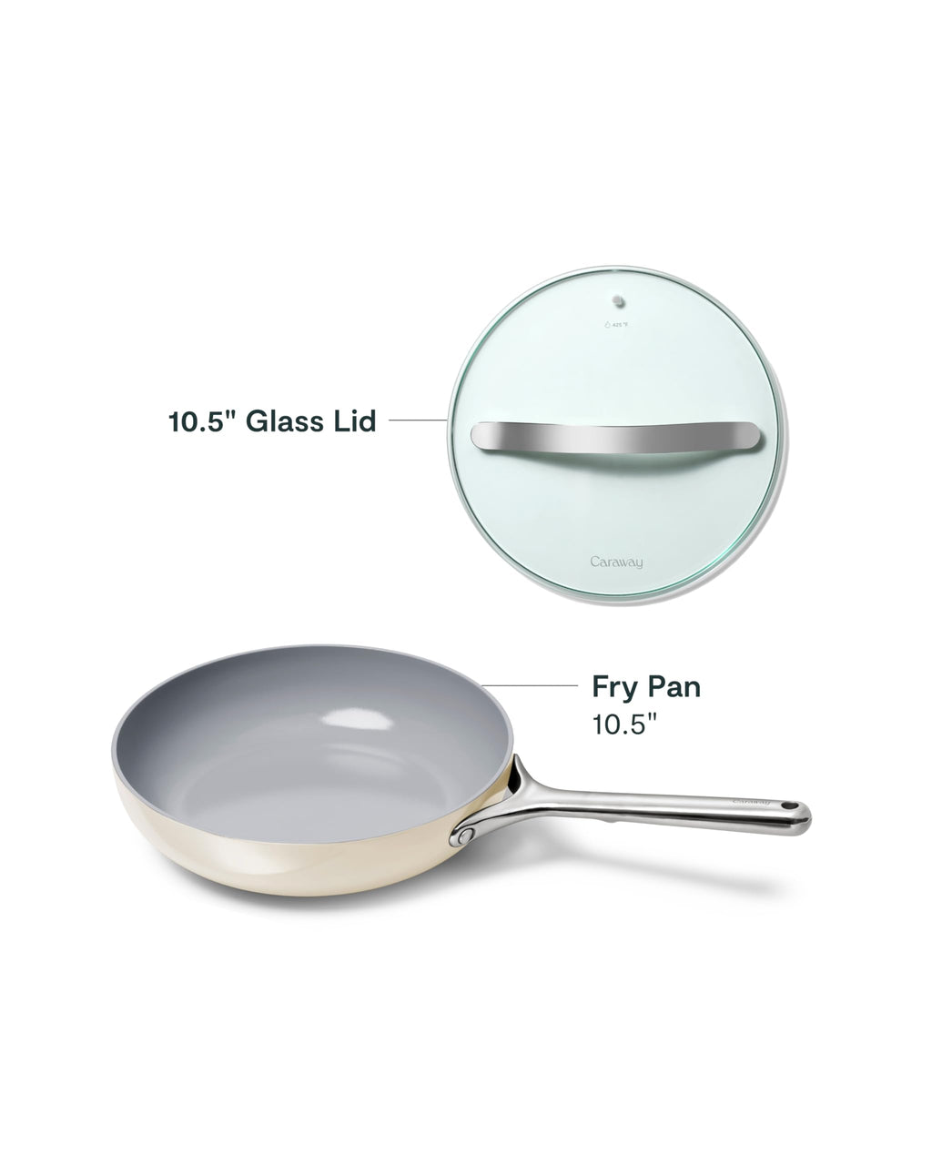 Caraway Nonstick Ceramic Frying Pan With Glass Lid (2.7 qt, 10.5") - Non Toxic, PTFE & PFOA Free - Oven Safe & Compatible with All Stovetops (Gas, Electric & Induction) - Cream