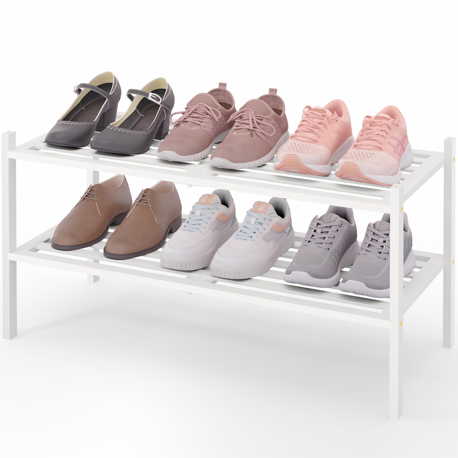 Smiry Bamboo Shoe Rack 3-Tier, Stackable Wooden Shoe Organizer for Entryway & Closet, Free Standing Wood Shoe Storage Shelf for Front Door & Small Spaces, Natural