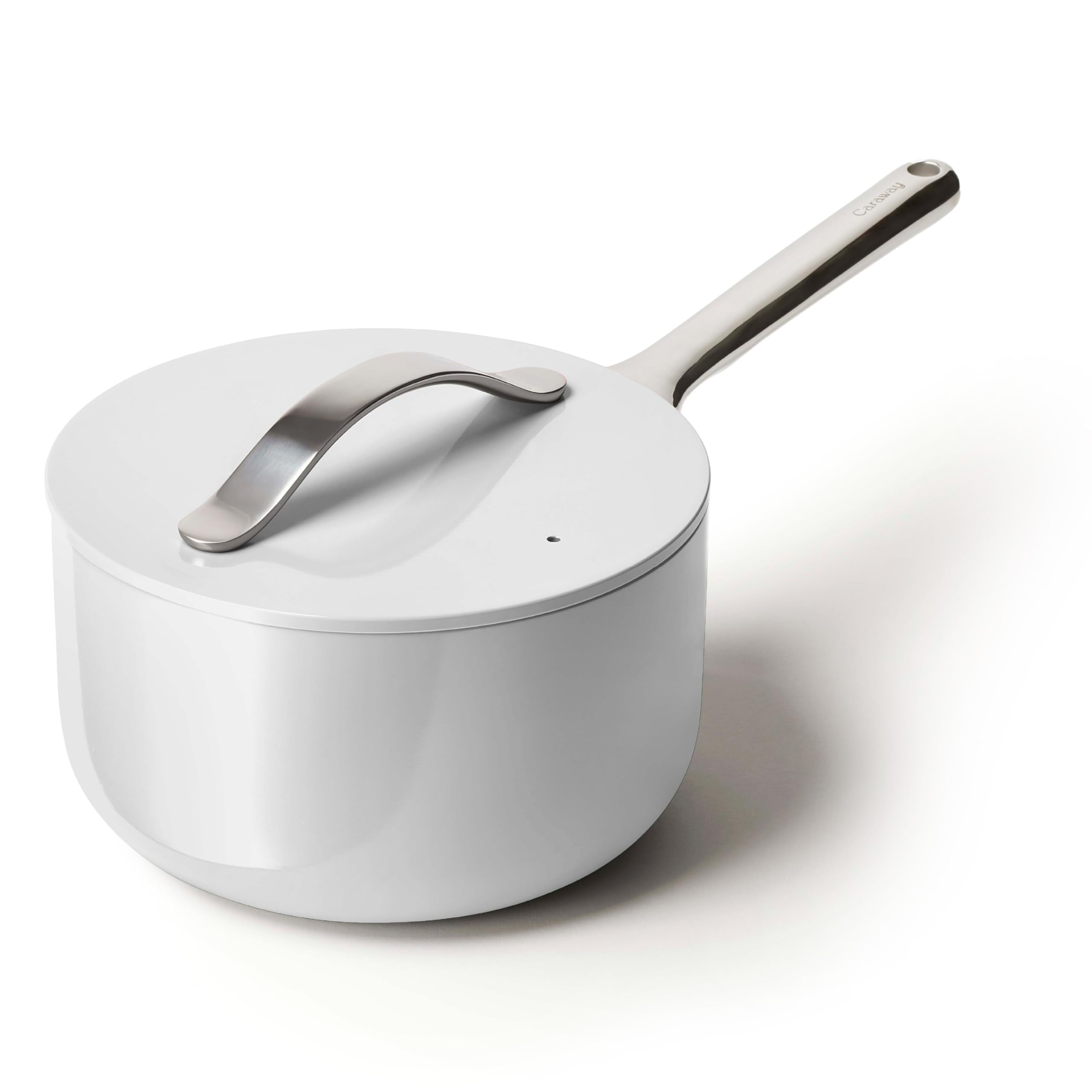 Caraway Nonstick Ceramic Sauce Pan with Lid (3 qt) - Non Toxic, PTFE & PFOA Free - Oven Safe & Compatible with All Stovetops (Gas, Electric & Induction) - Cream