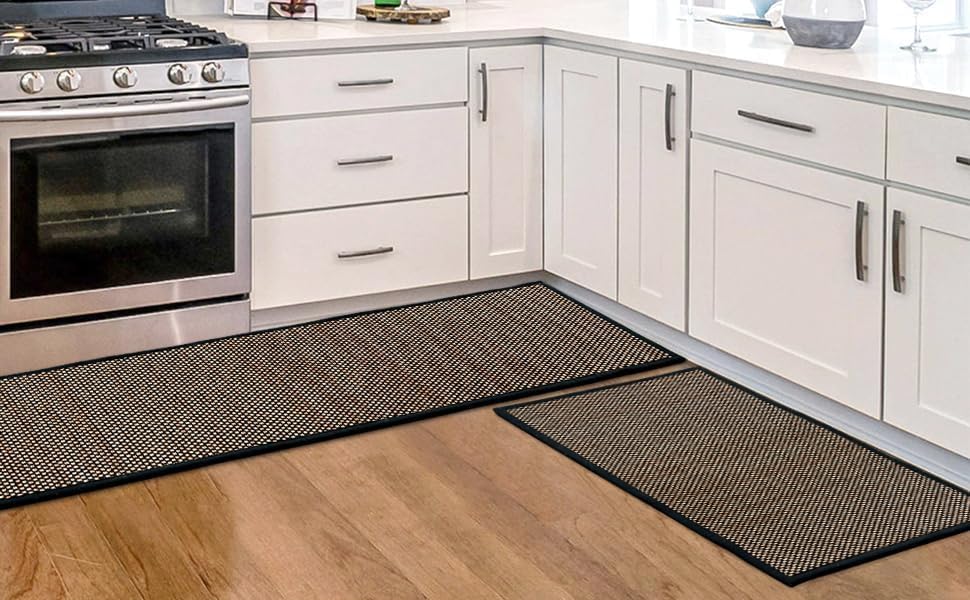 Artoid Mode Washable Non Slip Kitchen Rugs and Mats Set of 2, Rubber Backing Absorbent Kitchen Mats for Floor Front of Sink - 17x29 and 17x47 Inch