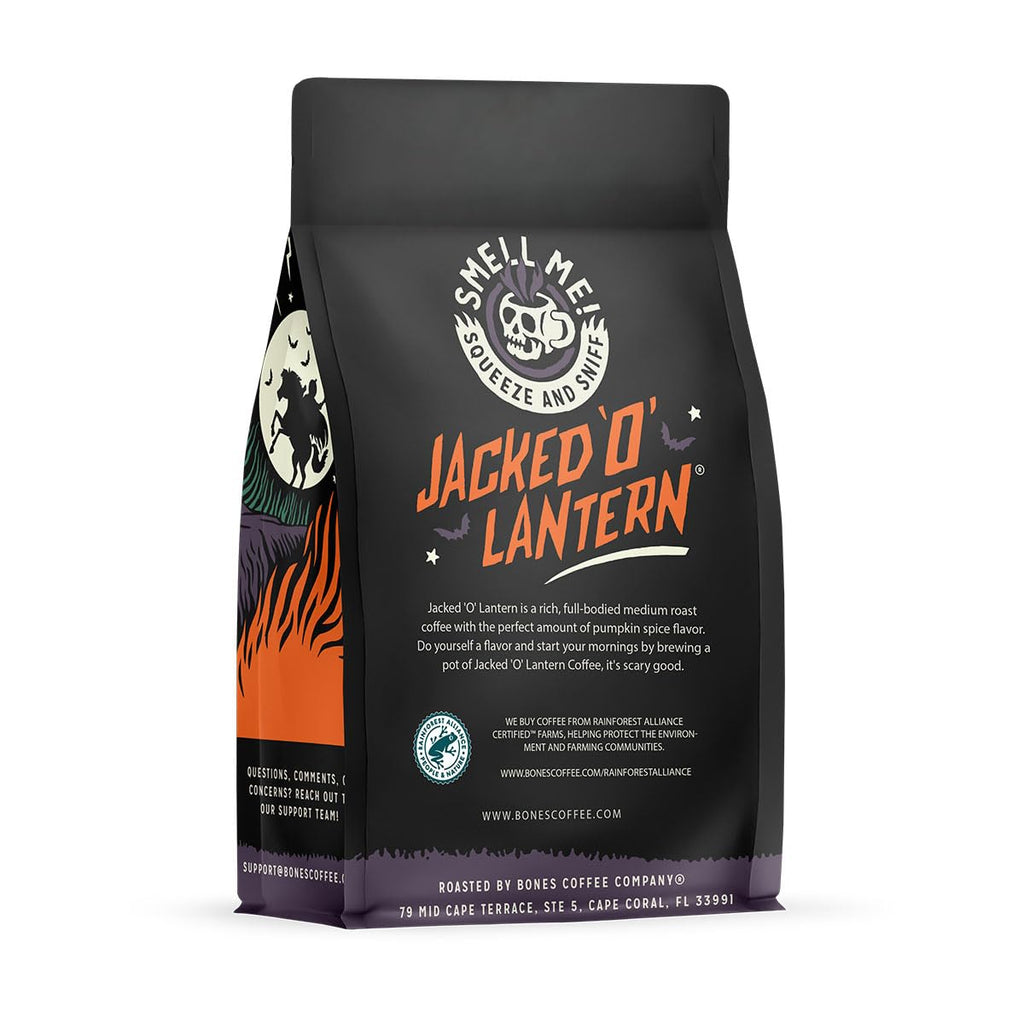 Bones Coffee Company Salted Caramel Flavored Coffee, Medium Roast Low Acid Arabica Beans Compatible with Auto drip and French Press Coffee Maker, 12 Oz Whole Bean