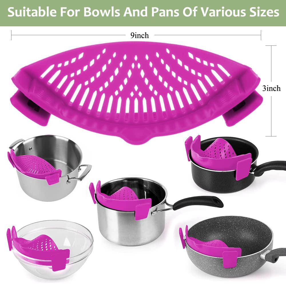 YEVIOR Clip on Strainer for Pots Pan Pasta,Silicone Food Pan Strainer | Food-grade BPA-free,Kitchen Food Strainer for Spaghetti, Pasta,Vegetable Fruits Fits All Bowls and Pots (Green)