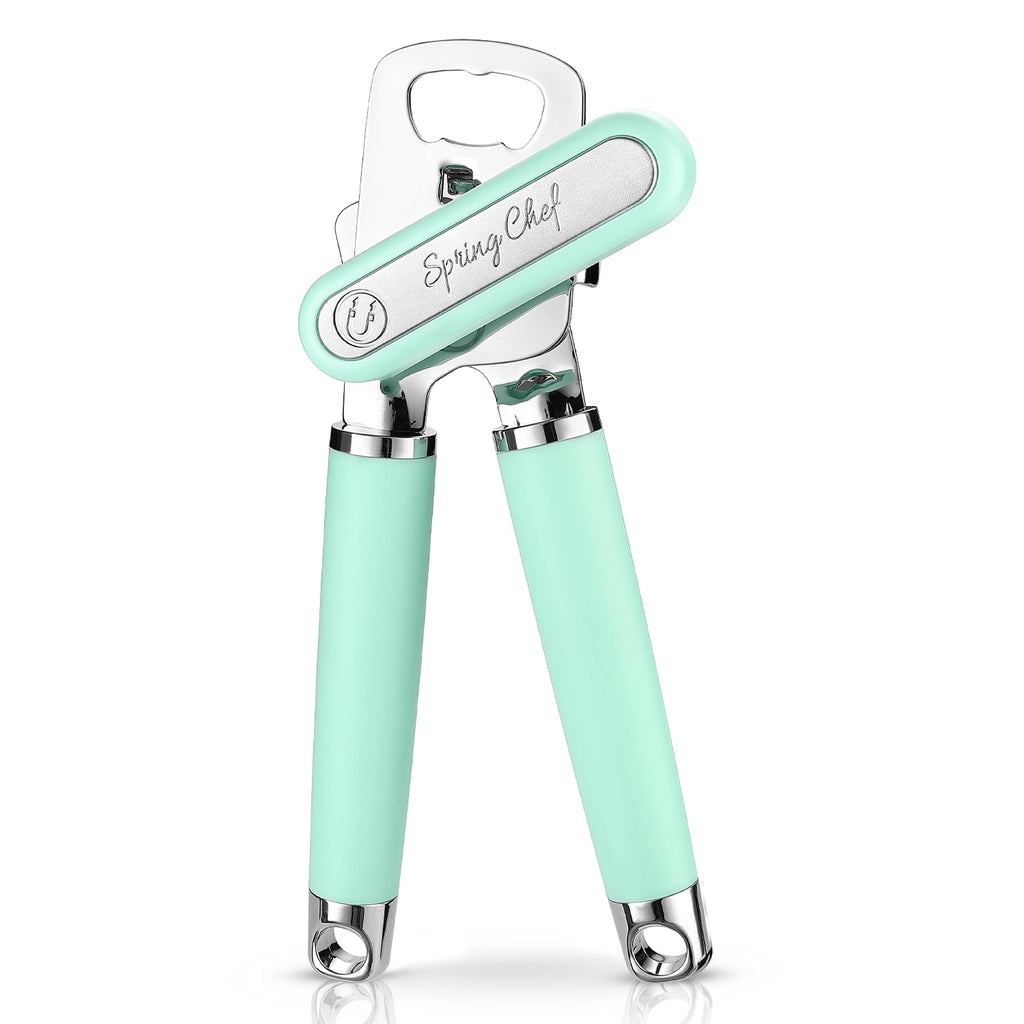 Spring Chef Stainless Steel Can Opener - Manual with Soft Grip Handles, Easy Turn, Heavy Duty Hand Can Openers for Seniors with Smooth Edge - Magnetic Lid Remover - Black