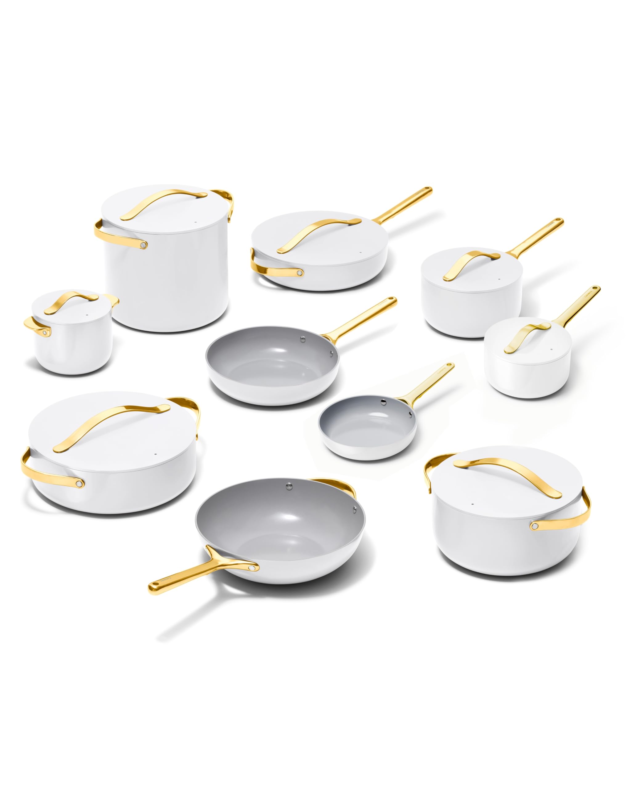 Caraway Non-stick Ceramic Cookware Set (12 Piece) Pots, Pans, Lids and Kitchen Storage - PFAS & PFOA Free - Oven Safe Pan Set & Compatible with All Stovetops - Cream