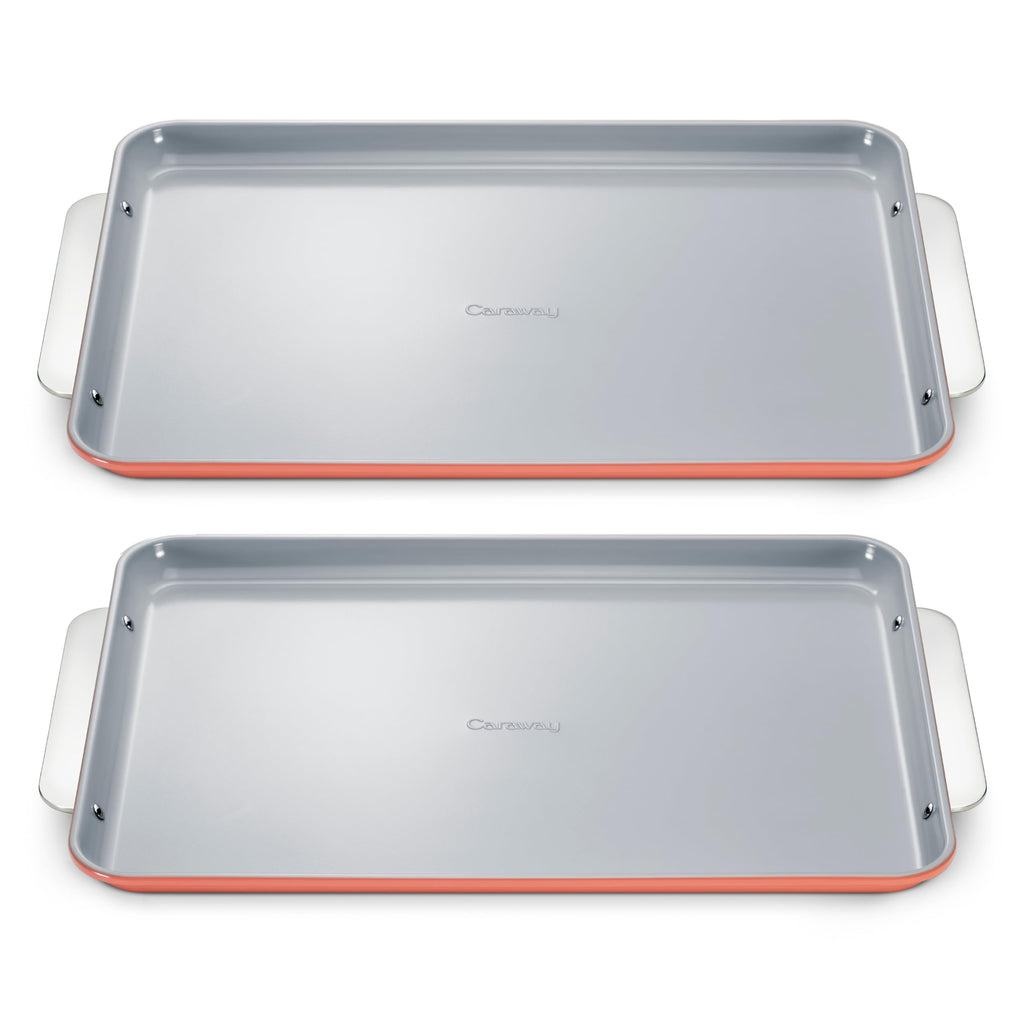 Caraway Non-Stick Ceramic Medium Baking Sheet Duo - Naturally Slick Ceramic Coating - Non-Toxic, PTFE & PFOA Free - Perfect for Baking, Roasting, and More - Medium (15" x 10") - Cream