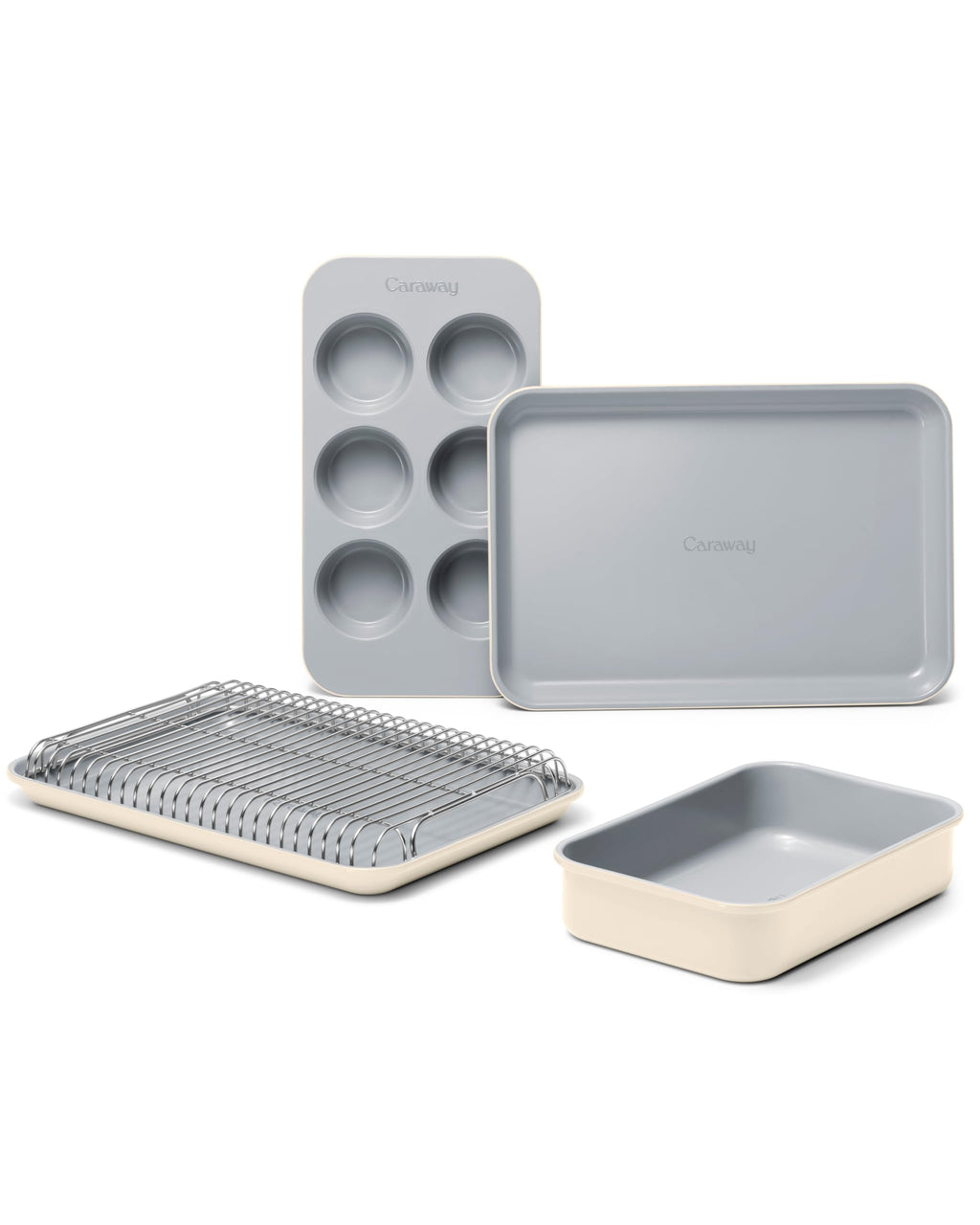 Caraway Mini Bakeware Set – Naturally Non-Stick, Non-Toxic Ceramic Coating – Compact Baking Pans Set for Small Kitchens & Ovens – Includes Baking Sheets, Muffin Pan, Cooling Rack & Storage - Cream
