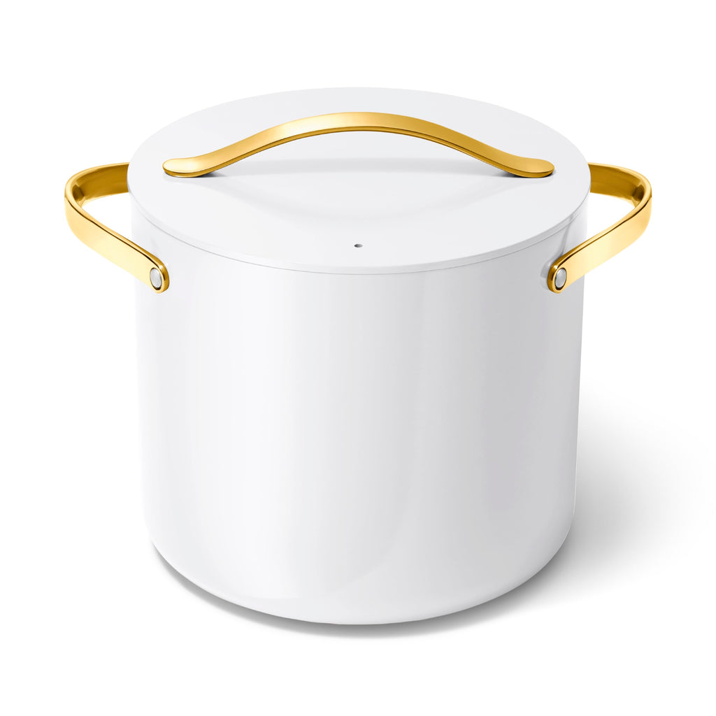 Caraway Stock Pot - 12 Qt Ceramic Coated With Lid - Free From Forever Chemicals - Large for Bigger Batches - Cream