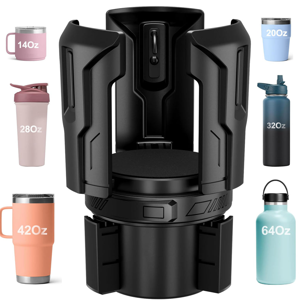Cup Holder Expander (Adjustable Holder & Base, Auto-Fit Hold, One Button Open), Car Cup Holder Expander for Yeti, Hydro Flask, Nalgene, Owala, Bottles in 2.6"- 4.8" (Light Black, 1 Pack)
