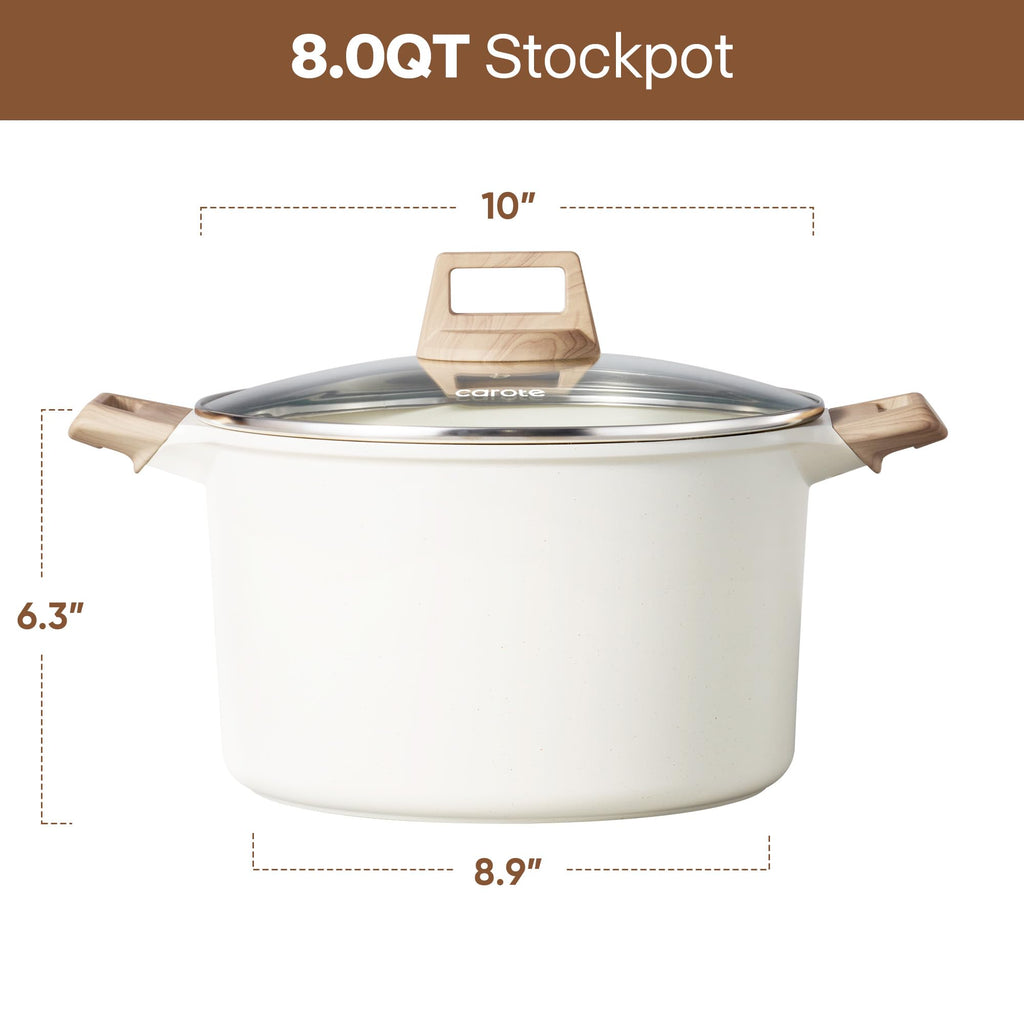 CAROTE 6 Qt Nonstick Stock Pot with Lid Soup Pot, 6 Quart Casserole with Lid, Easy to Clean Non Stick Cooking Pot Cookware PFOA Free, White Granite