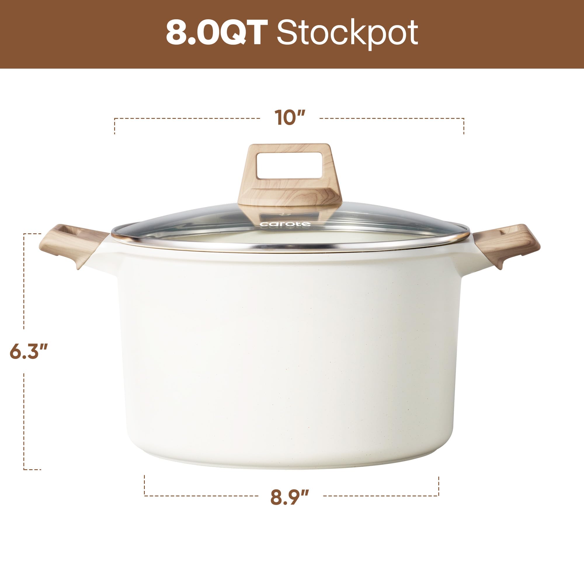 CAROTE 6 Qt Nonstick Stock Pot with Lid Soup Pot, 6 Quart Casserole with Lid, Easy to Clean Non Stick Cooking Pot Cookware PFOA Free, White Granite