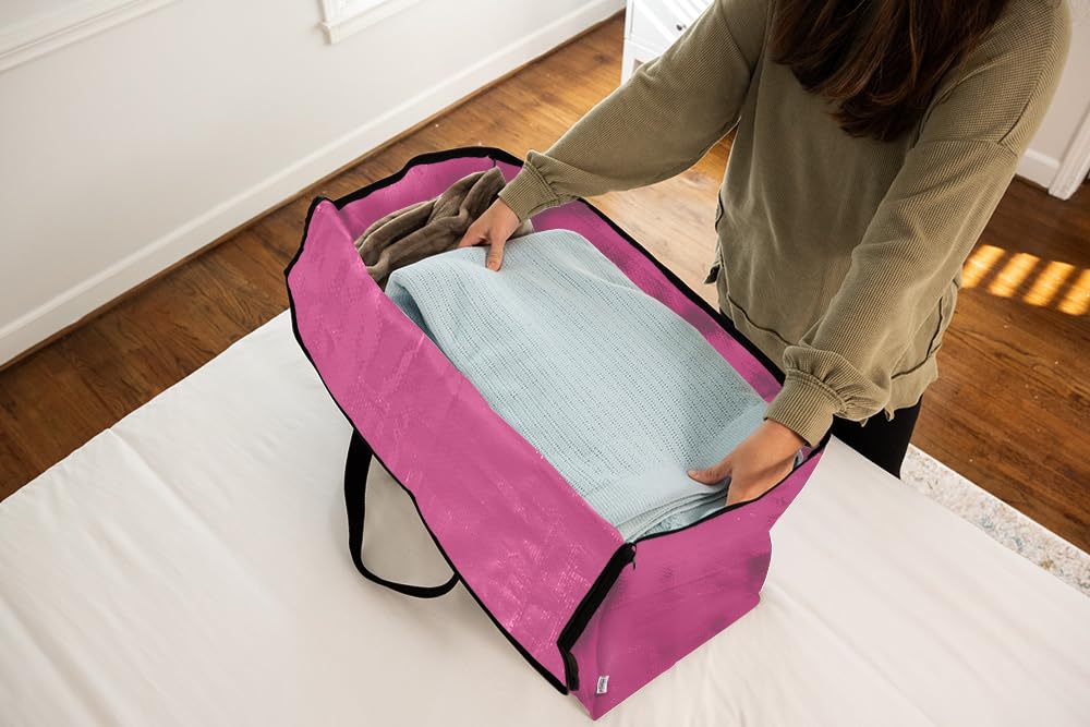 ClearSpace Heavy Duty Moving Bags or Storage Bags – Pink Storage Bins with Lids, Large Moving Boxes with Backpack Straps & Zippers,– Packing Box & Moving Supplies for College Dorm, 4 Pack