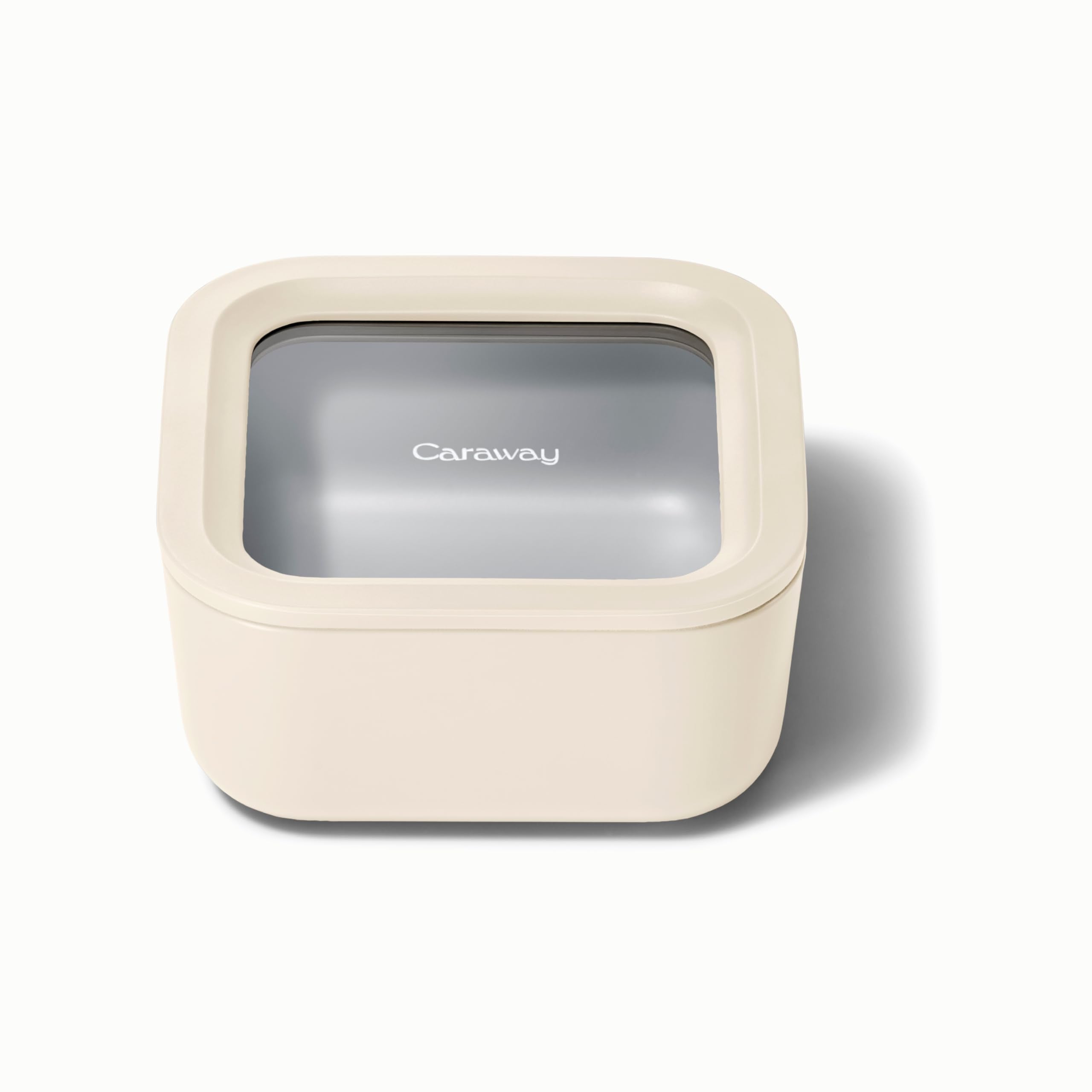 Caraway Glass Food Storage - 6.6 Cup Glass Container - Ceramic Coated Food Container - Non Stick Lunch Box Container with Lids - Dishwasher, Oven, & Microwave Safe - Cream