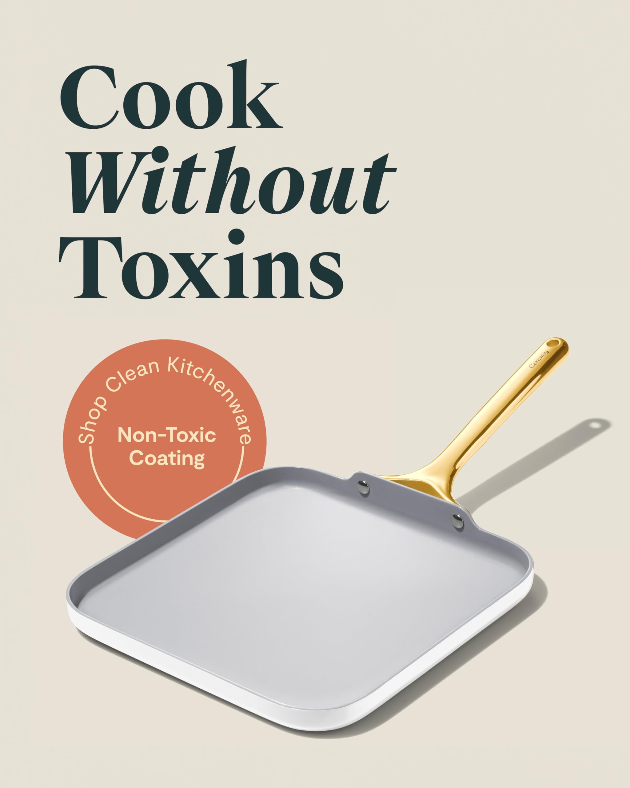 Caraway Square Griddle Pan - 11” Square Pan - Non-Stick Ceramic Coated - Non Toxic, PTFE & PFOA Free - Oven Safe & Compatible with All Stovetops - Gray