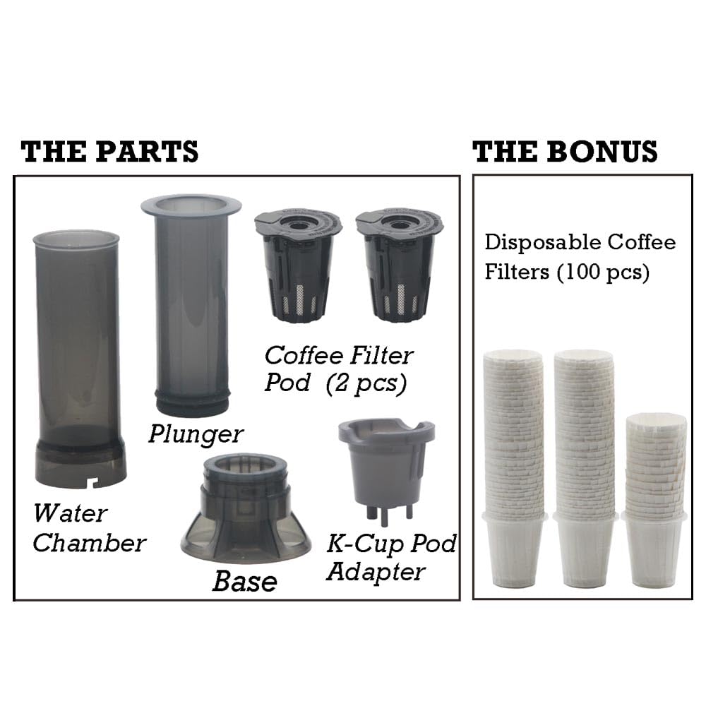 Portable Travel Coffee Maker Press, Camping Coffee Press, Travel K Cup Coffee Maker - Instantly Makes Delicious Coffee, Compatible with K Cups and Ground Coffee, 4~12 OZ One Shot