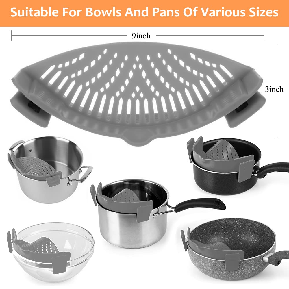 YEVIOR Clip on Strainer for Pots Pan Pasta,Silicone Food Pan Strainer | Food-grade BPA-free,Kitchen Food Strainer for Spaghetti, Pasta,Vegetable Fruits Fits All Bowls and Pots (Green)