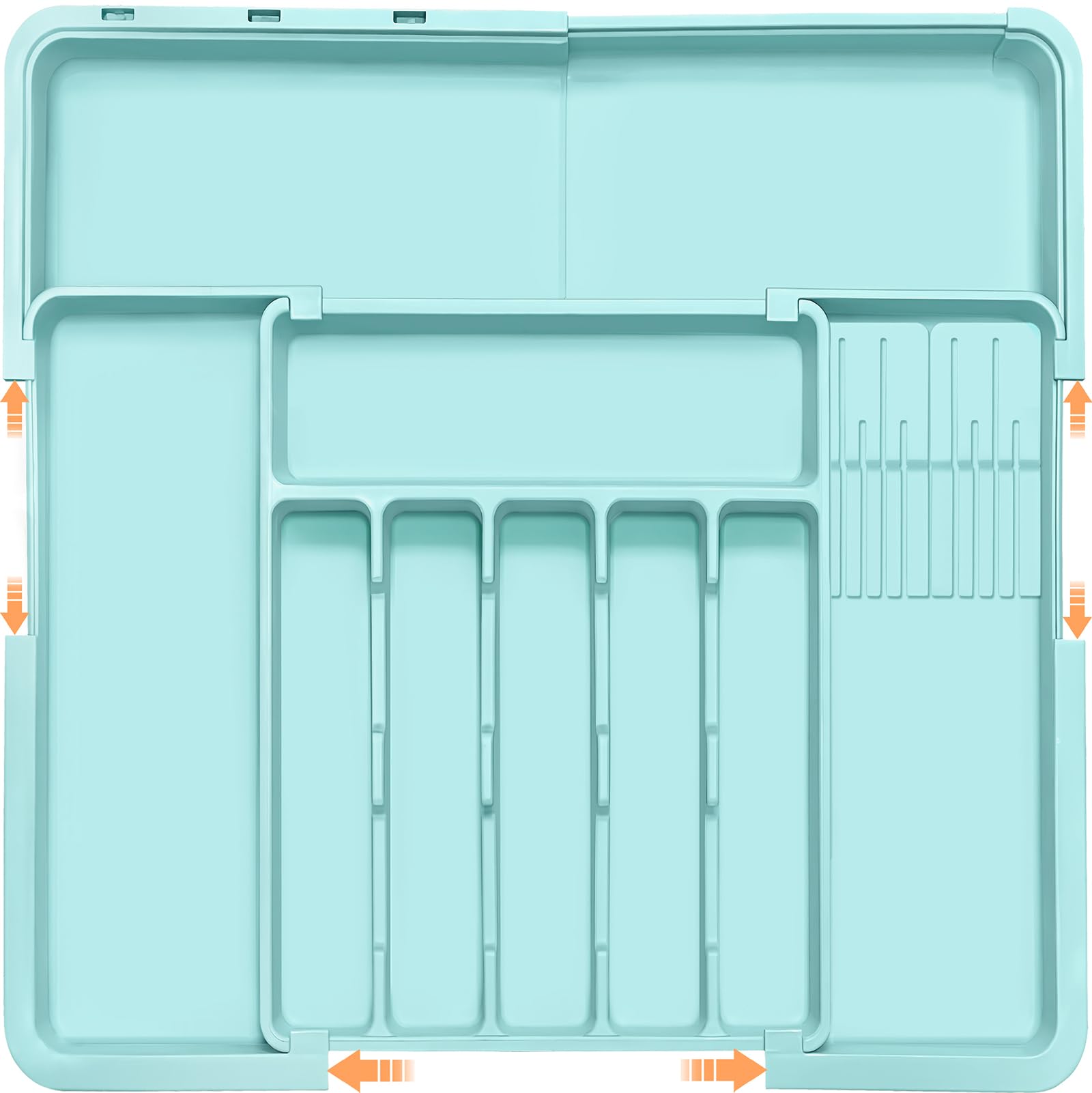 Homecor Silverware Organizer - Expandable Large Kitchen Drawer Organizer Utensil Organizer with 2 Removable Knife Blocks, 22"x 19"Cutlery Tray Drawer Dividers for Kitchen Flatware(6-9 Slots) (Black)