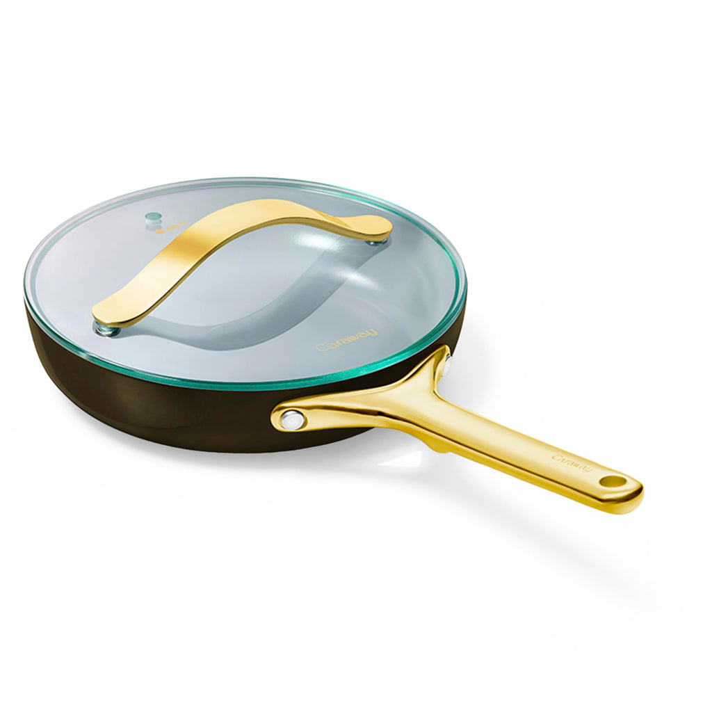 Caraway Nonstick Ceramic Frying Pan With Glass Lid (2.7 qt, 10.5") - Non Toxic, PTFE & PFOA Free - Oven Safe & Compatible with All Stovetops (Gas, Electric & Induction) - Cream