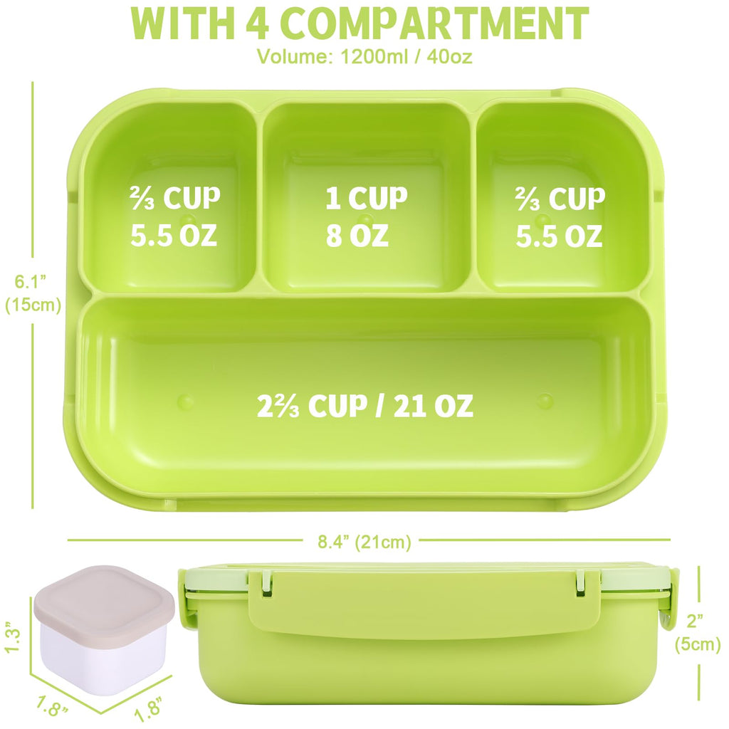 Bento Box Adult Lunch Box, Containers for Adults Men Women with 4 Compartments, Lunchable Food Container with Utensils, Sauce Jar, Muffin Liners, 40 Oz/5 Cup, Microwave & Dishwasher Safe, Brown
