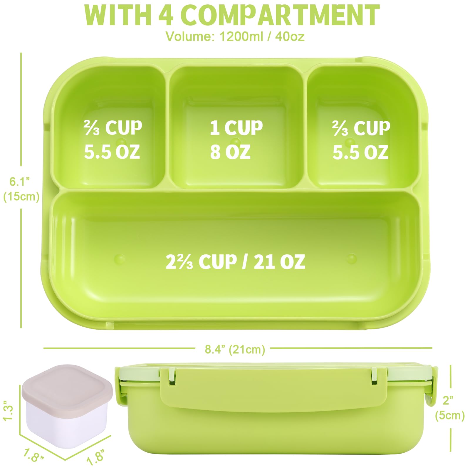 Bento Box Adult Lunch Box, Containers for Adults Men Women with 4 Compartments, Lunchable Food Container with Utensils, Sauce Jar, Muffin Liners, 40 Oz/5 Cup, Microwave & Dishwasher Safe, Brown