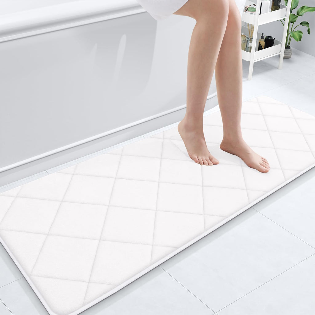 OLANLY Memory Foam Bath Mat 30x20, Ultra Soft and Absorbent Bathroom Rugs, Machine Washable, Comfortable Bath Carpet for Bathroom Floor, Tub and Shower, Black