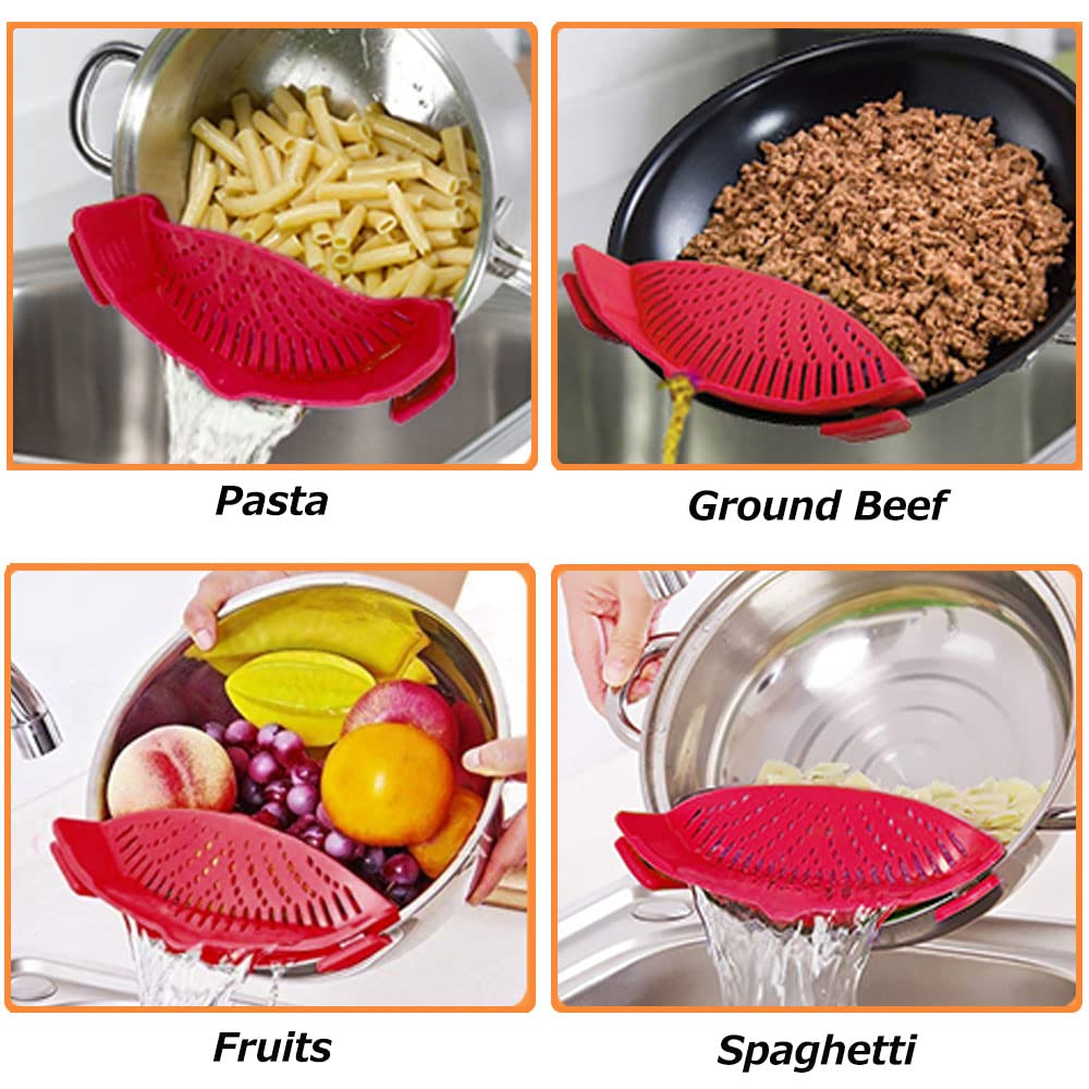 YEVIOR Clip on Strainer for Pots Pan Pasta,Silicone Food Pan Strainer | Food-grade BPA-free,Kitchen Food Strainer for Spaghetti, Pasta,Vegetable Fruits Fits All Bowls and Pots (Green)
