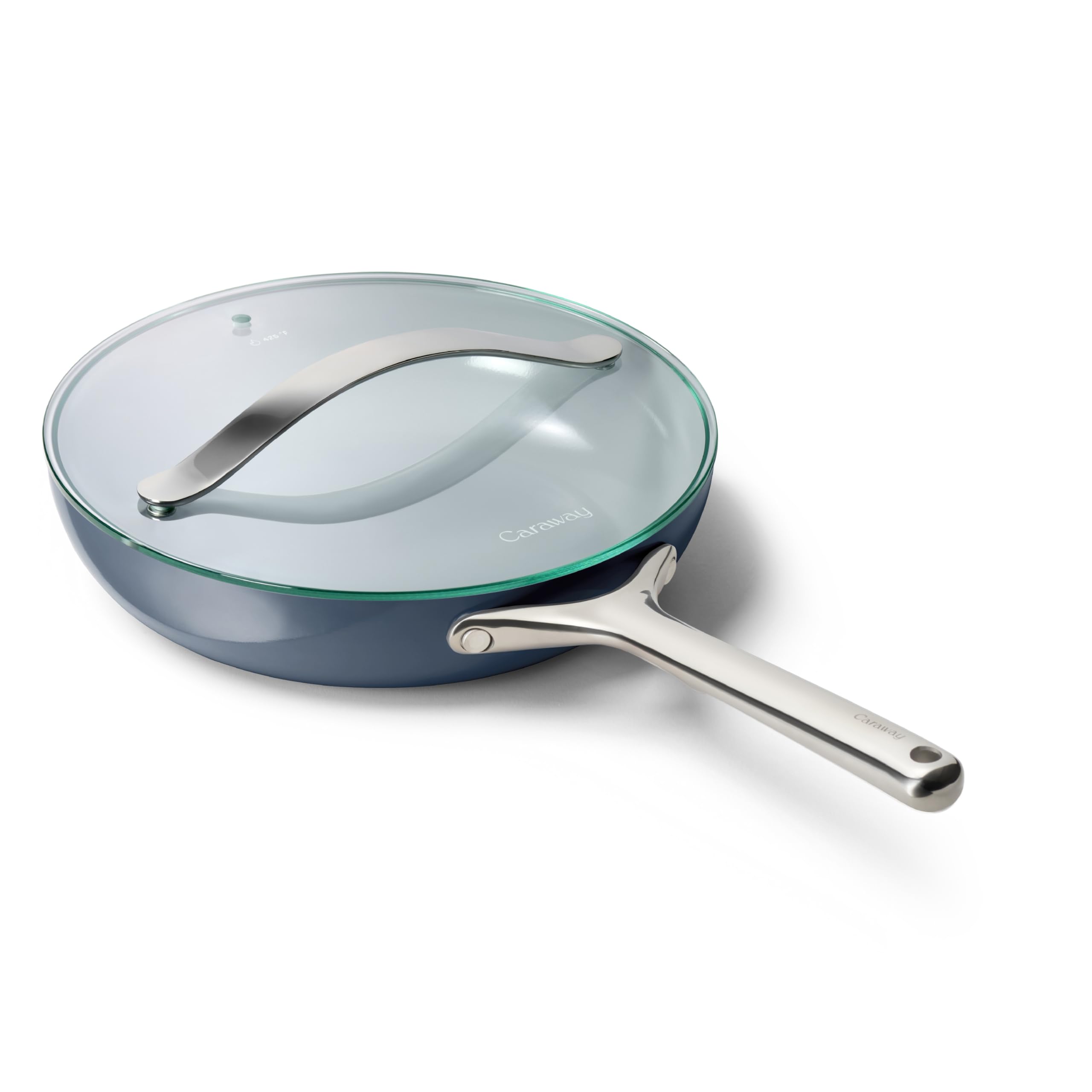 Caraway Nonstick Ceramic Frying Pan With Glass Lid (2.7 qt, 10.5") - Non Toxic, PTFE & PFOA Free - Oven Safe & Compatible with All Stovetops (Gas, Electric & Induction) - Cream