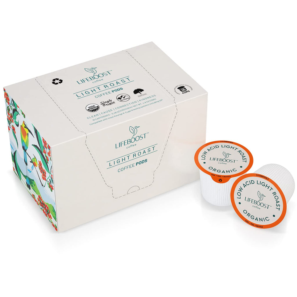 Lifeboost Medium Roast Low Acid Coffee K Cups - Single Origin Mold Free Non-GMO Organic Coffee Pods - Compatible with Keurig & Keurig 2 Machines - 10 Count
