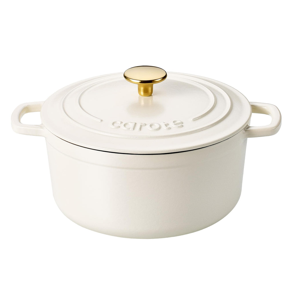 CAROTE 7QT Enameled Cast Iron Dutch Oven Pot with Lid, Heavy-Duty Dutch Ovens for Sourdough Bread Baking, Braising, Stews, Roasting, Healthy & Non-Toxic, Dual Handles, All Stovetop Compatible, Oven Safe up to 500° F, Cream White