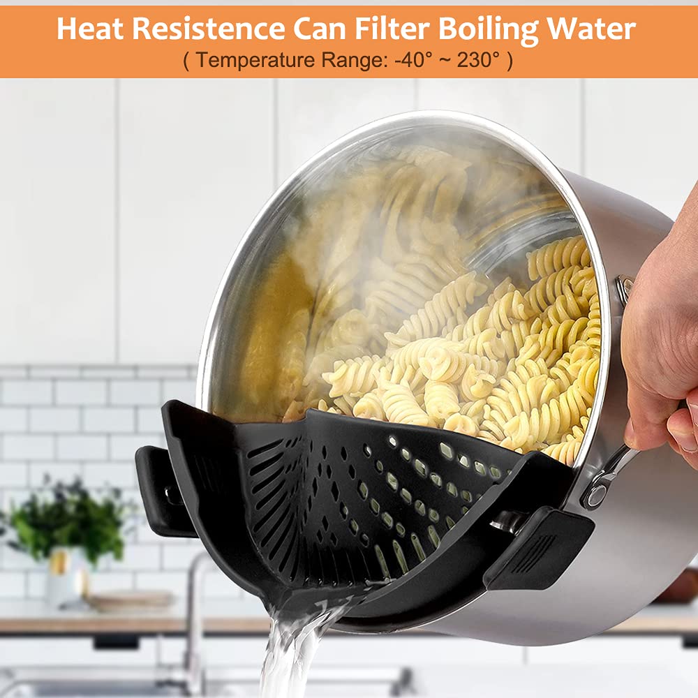 YEVIOR Clip on Strainer for Pots Pan Pasta,Silicone Food Pan Strainer | Food-grade BPA-free,Kitchen Food Strainer for Spaghetti, Pasta,Vegetable Fruits Fits All Bowls and Pots (Green)