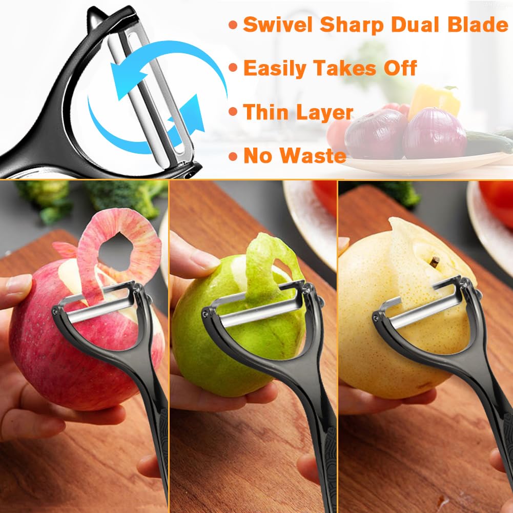 Vegetable Peeler, Potato Peelers for Kitchen Stainless Steel Multi-function Set Fruit Peeler For Kitchen and Household Tools Y & I Shape Swivel Blades for Fruit Vegetables(Black)