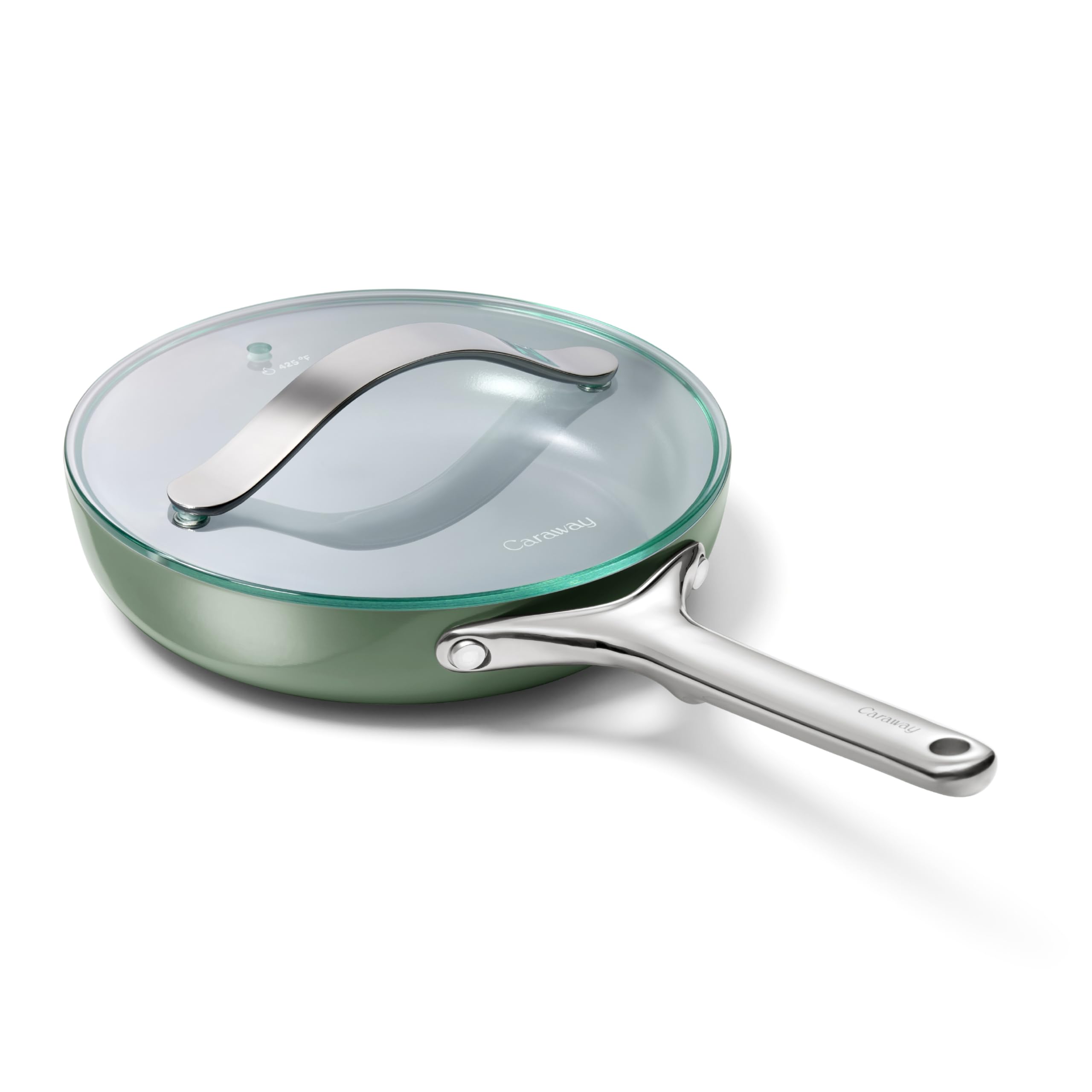 Caraway Nonstick Ceramic Frying Pan With Glass Lid (2.7 qt, 10.5") - Non Toxic, PTFE & PFOA Free - Oven Safe & Compatible with All Stovetops (Gas, Electric & Induction) - Cream