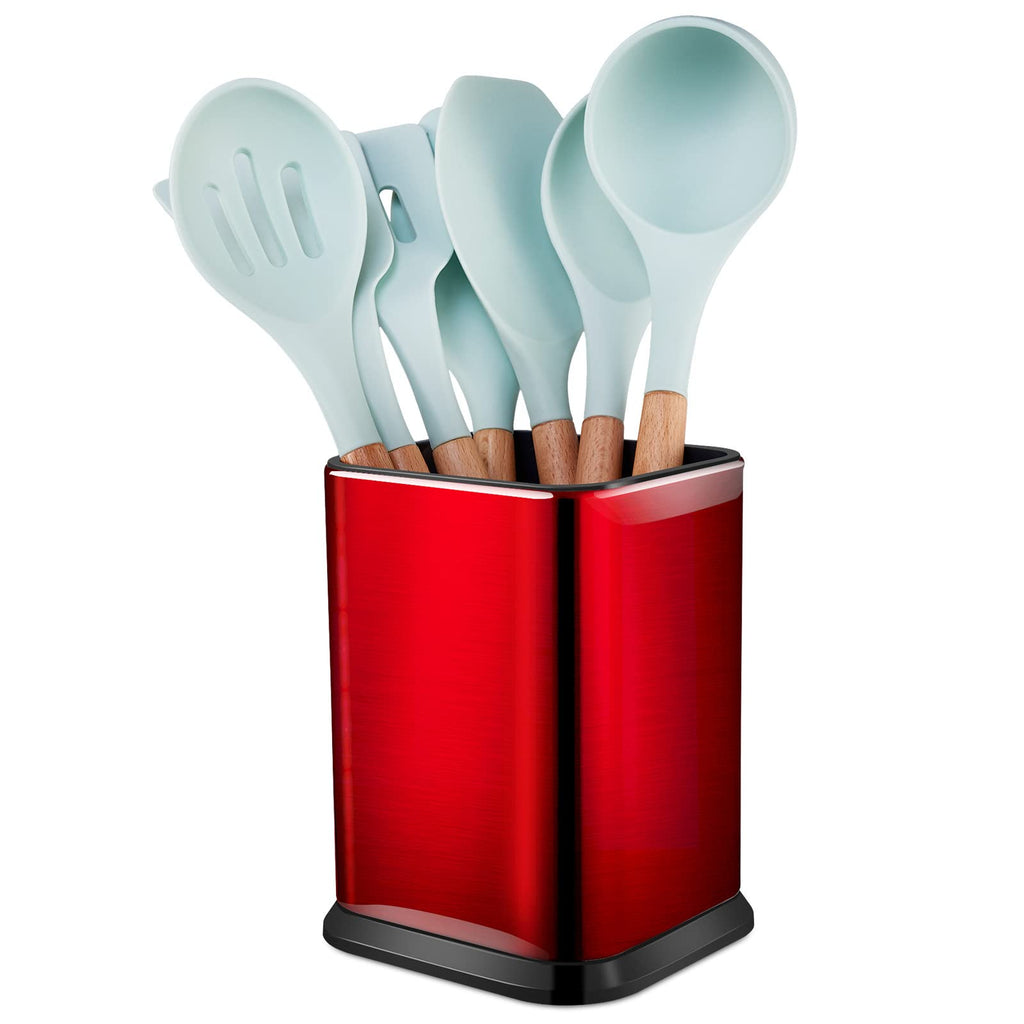 RedCall Stainless Steel Kitchen Utensil Holder for Countertop, Spoon Spatula Organizer,Modern Rectangular Large Cooking Utensil Caddy Counter,Utensil Crock Silver