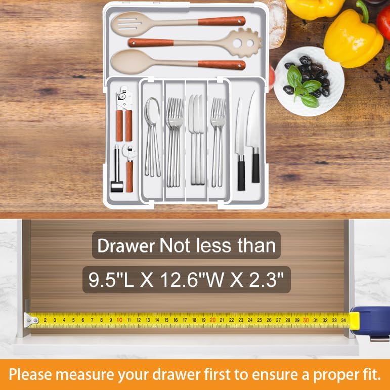 Homecor Silverware Organizer- Expandable Kitchen Drawer Organizer Utensil Holder White
