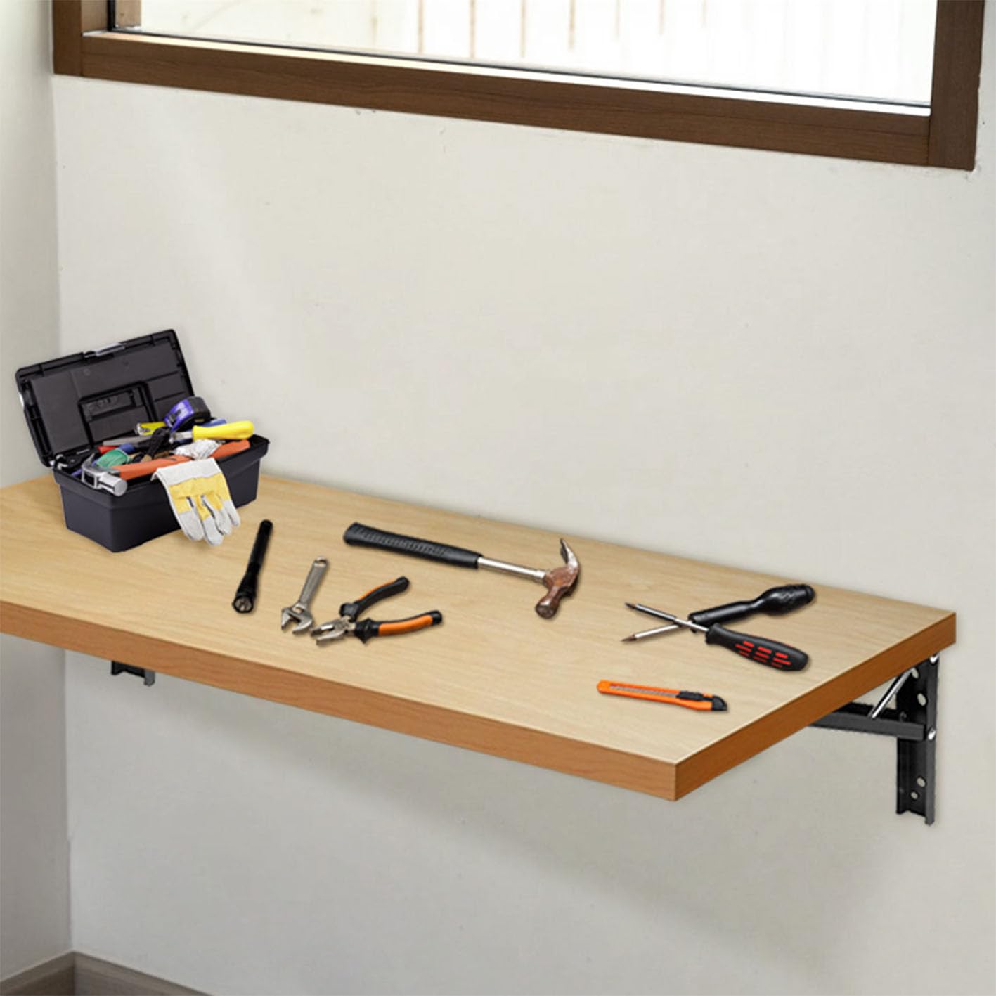 24inch Floating Shelf Bracket,Garage Heavy Duty Folding Shelf Brackets,Wall Mounted Collapsible Shelf Bracket,Max Load 330lb,(Pack of 4, No Board) (24In 4Pack)