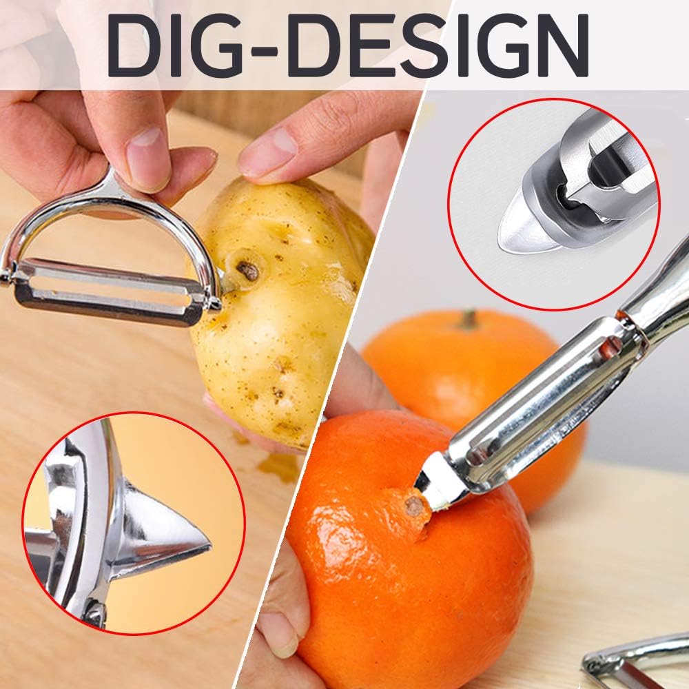 Vegetable Peeler, Potato Peelers for Kitchen Stainless Steel Multi-function Set Fruit Peeler For Kitchen and Household Tools Y & I Shape Swivel Blades for Fruit Vegetables(Black)