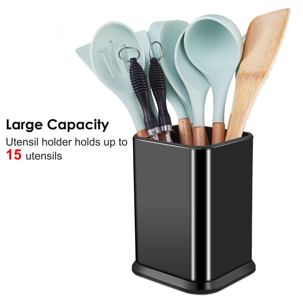 RedCall Stainless Steel Kitchen Utensil Holder for Countertop, Spoon Spatula Organizer,Modern Rectangular Large Cooking Utensil Caddy Counter,Utensil Crock Silver