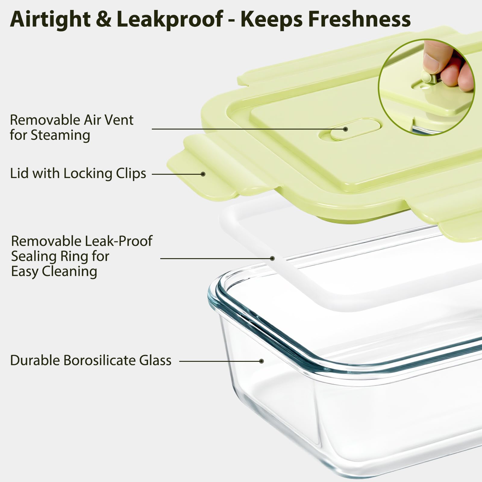 5 Pack 25oz Glass Meal Prep Containers with Air Vent Lids, Borosilicate Glass Food Storage Container with Snap Airtight Lids for Lunch, Food Prep, Microwave, Oven, Freezer & Dishwasher Safe, BPA-Free